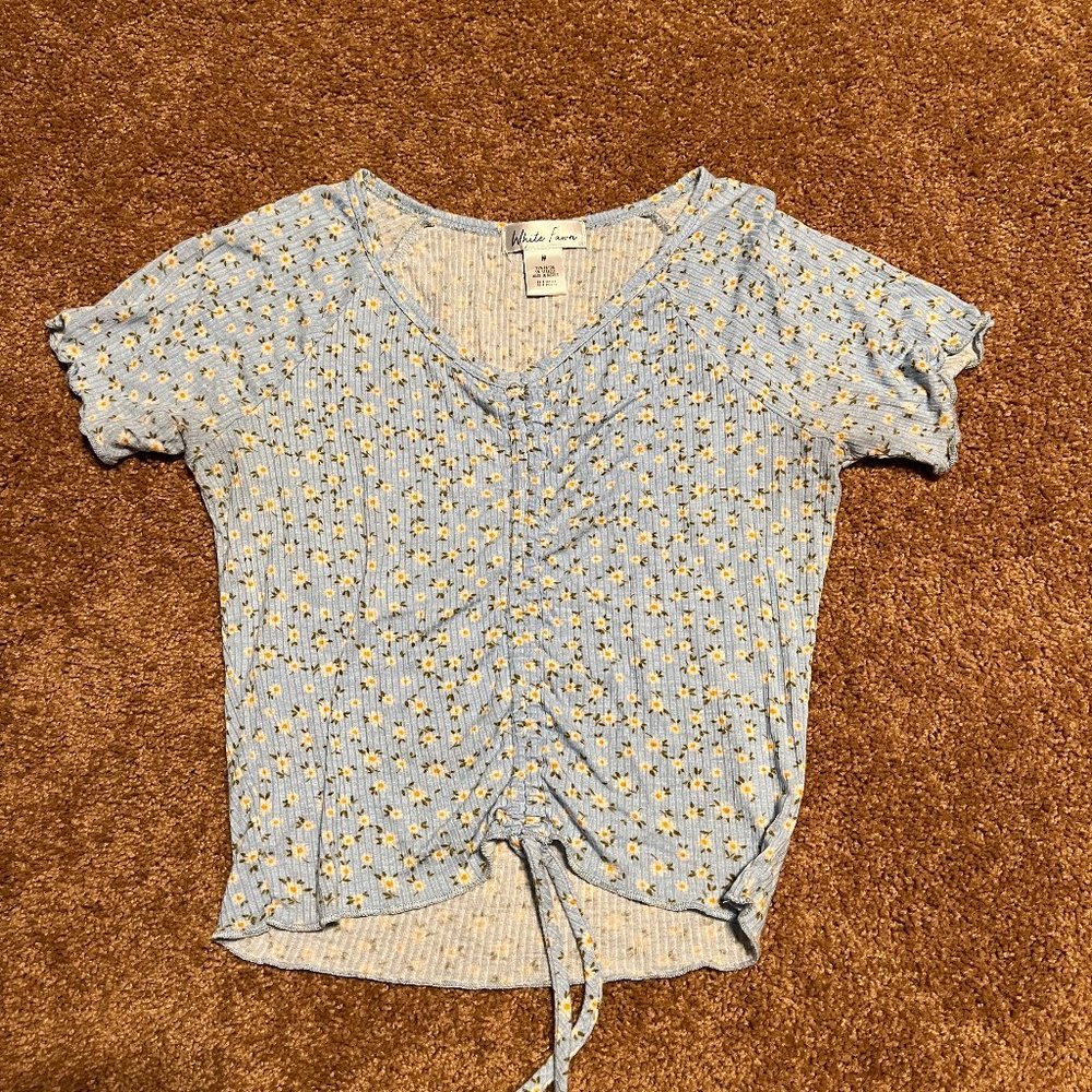White Fawn Light Blue Daisy Crop Top
